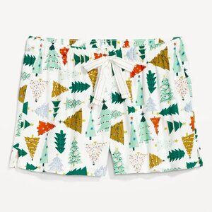 NWT Old Navy Flannel Boxer Pajama Sleep Shorts Lounge O Christmas Tree Women XL